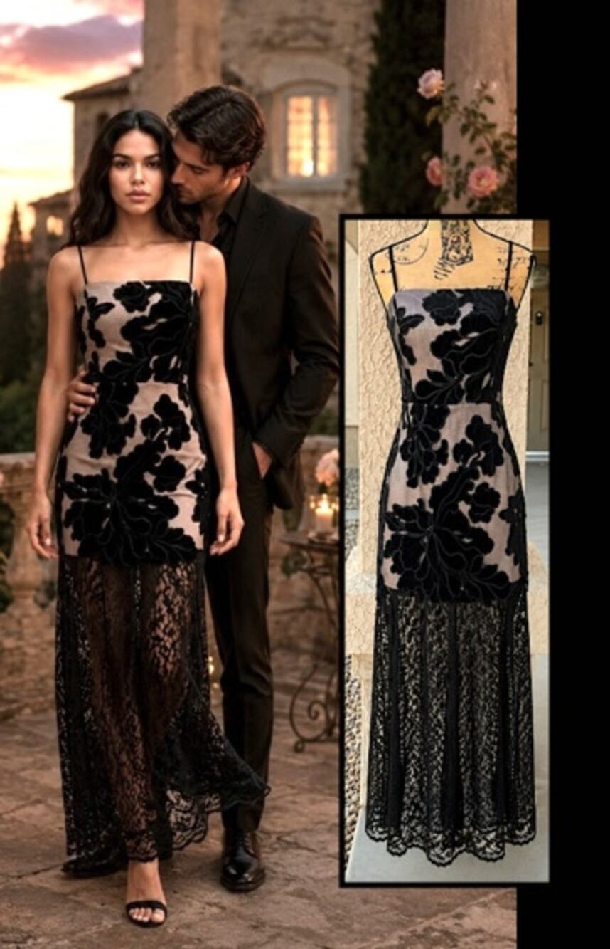 Elliatt Zara Convertible Velvet Embroidery Lace Flowers 2 to 1 Maxi Dress S